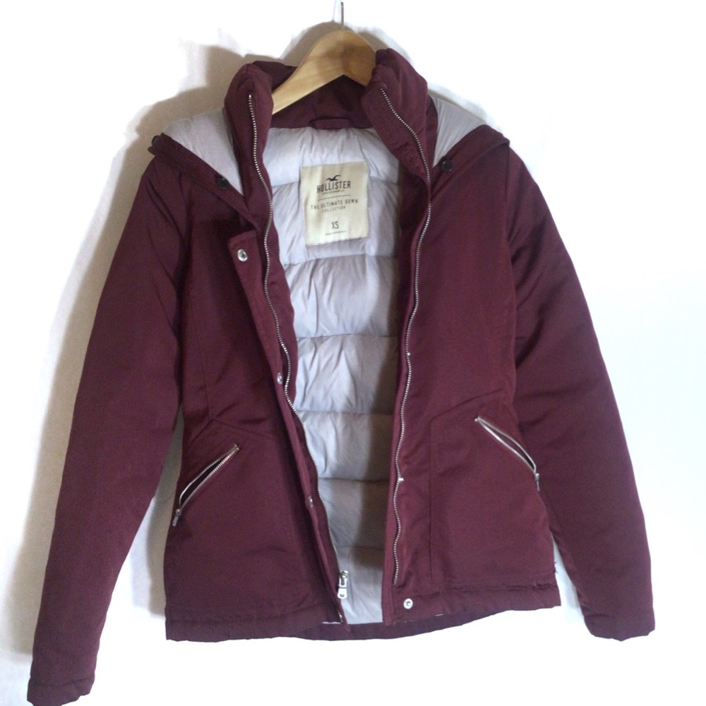 Hollister Maroon Hoodie Puffer Jacket Size XS